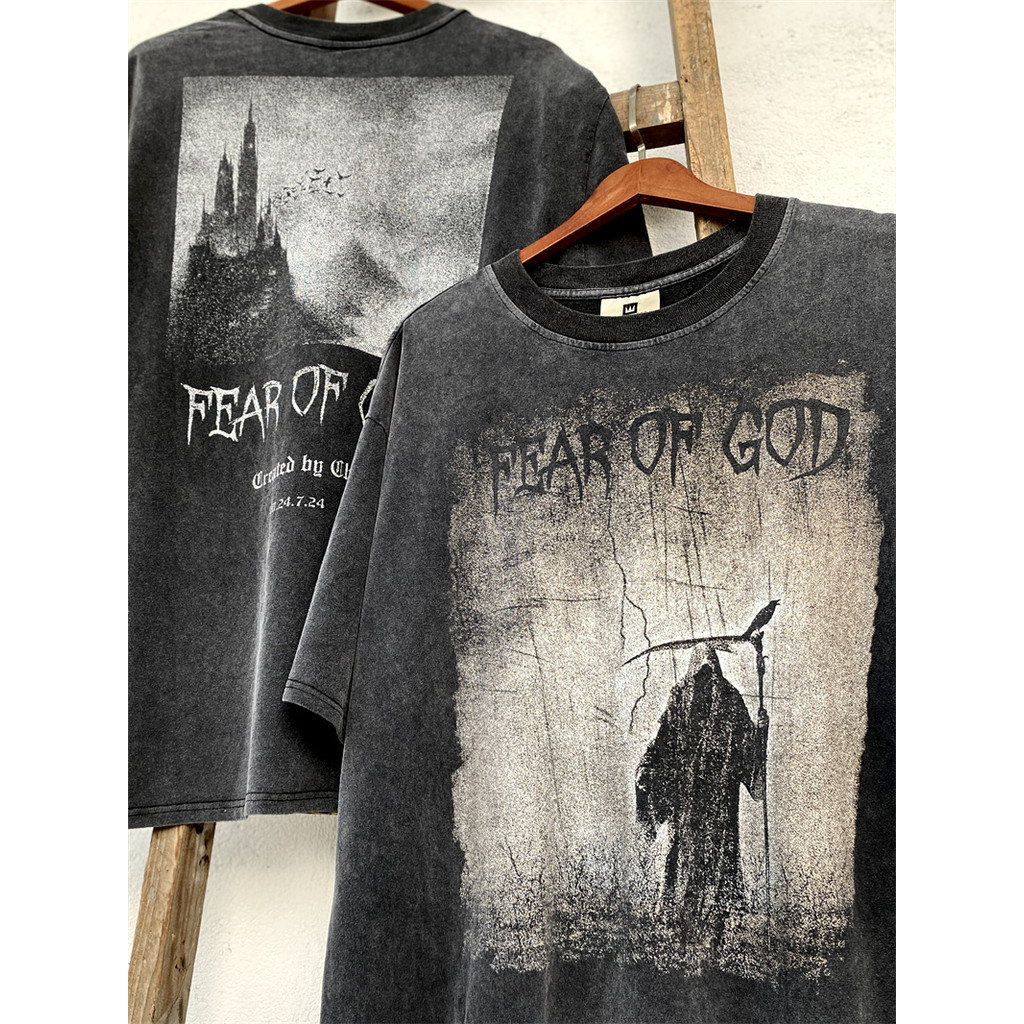 Ch FOG เสื้อยืดแขนสั้น ลาย "Lonely Evil Spirit" สไตล์วินเทจ เหมาะกับการซัก และลดความกังวล