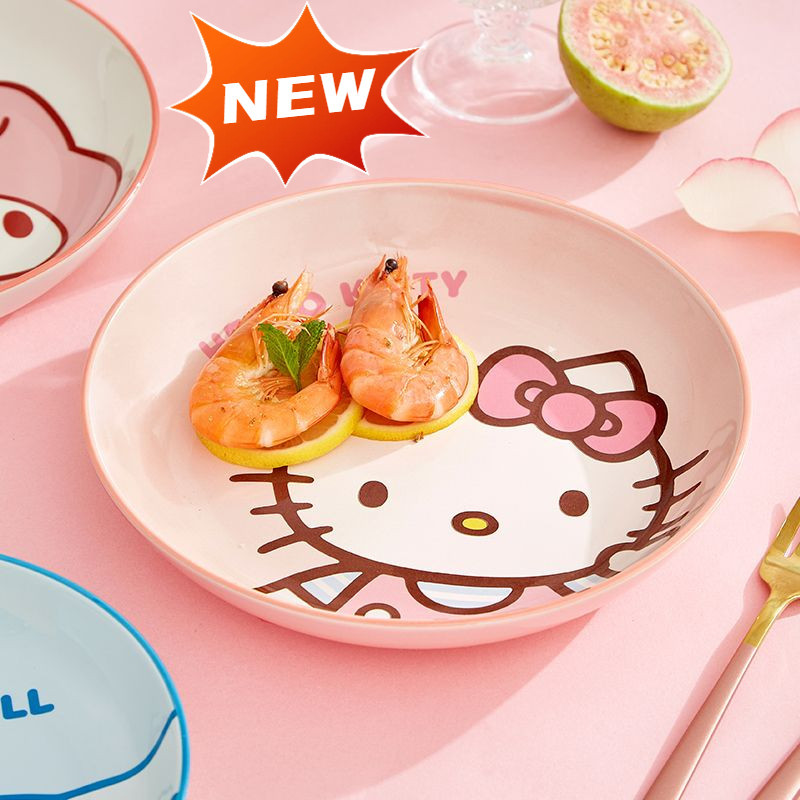 Graby2024 ชุดจานชามเซรามิค ลาย Hello Kitty น่ารัก ระดับไฮเอนด์ ขายดี สําหรับใส่อาหาร ช้อน ตะเกียบ