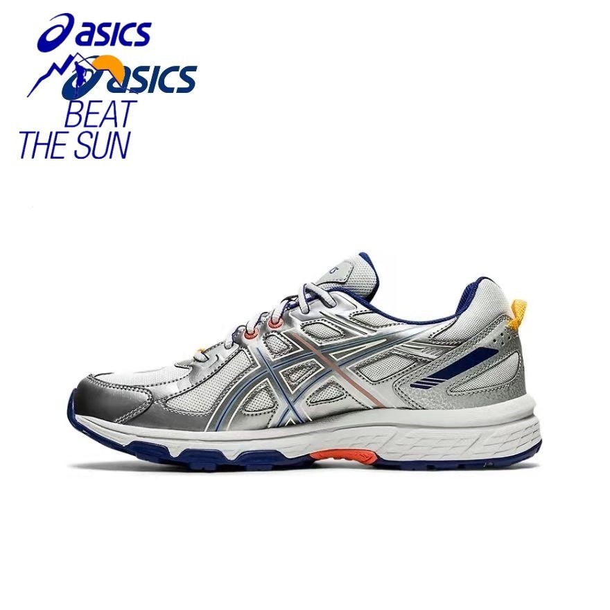 ASICS ผู้ชายและผู้หญิง GEL-Venture 6 สีขาวเงินรองเท้าลำลองรองเท้าผ้าใบรองเท้าวิ่ง  แฟชั่น