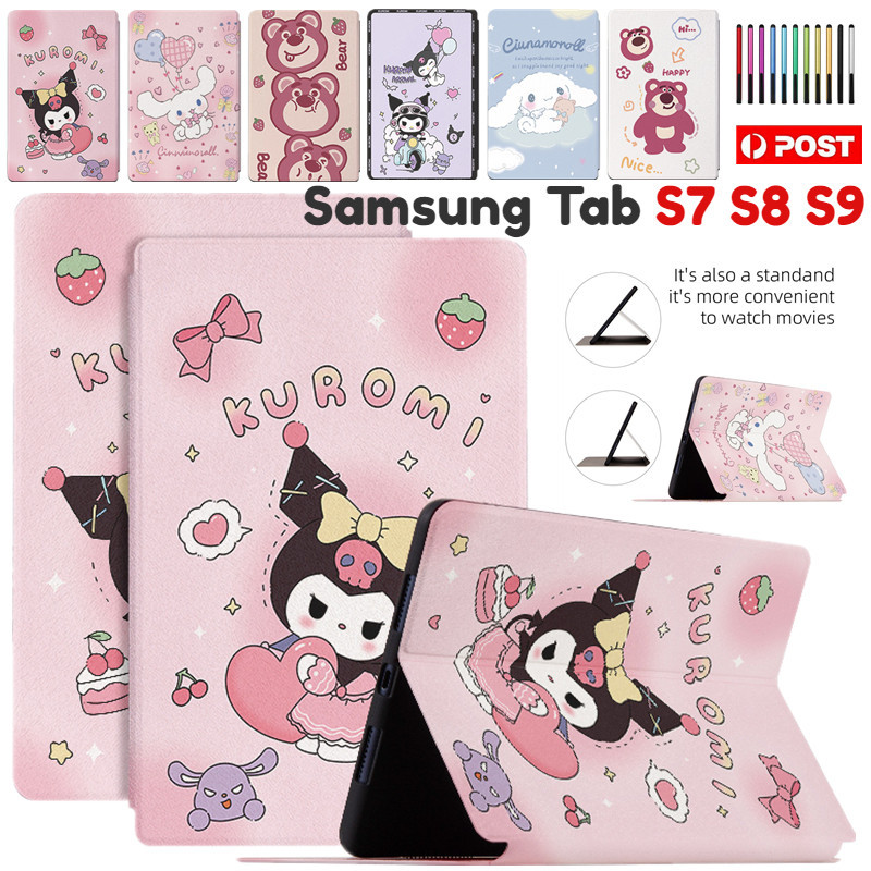 เคสแท็บเล็ต หนัง PU บาง กันกระแทก ลายการ์ตูนน่ารัก พร้อมขาตั้ง สําหรับ Samsung Galaxy Tab S7 FE S8 S9 Plus S9 FE S7+ S8+ S9+