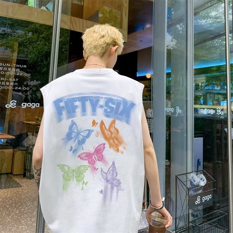 เสื้อยืดแขนกุดลําลอง เปิดไหล่ พิมพ์ลายแบรนด์ แฟชั่นฤดูร้อน สําหรับผู้ชาย 2024