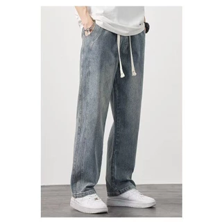 MNO.9 Cargo Jeans E012 กางเกงยีนส์ คาร์โก้ ขายาวชาย เอวยางยืด มีเชือกผูก