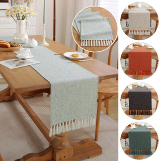 ผ้าปูโต๊ะ ผ้าฝ้าย และผ้าลินิน ประดับพู่ แฮนด์เมด สีพื้น สําห…