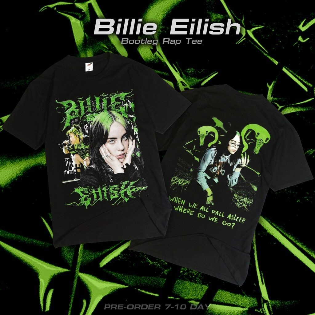 แฟชั่นคลาสสิก เสื้อยืด Billie Eilish Bootleg​ T-shirt V2 บิลลี่ ไอลิช บูทเลท เสื้อยืดคอกลม COTTON