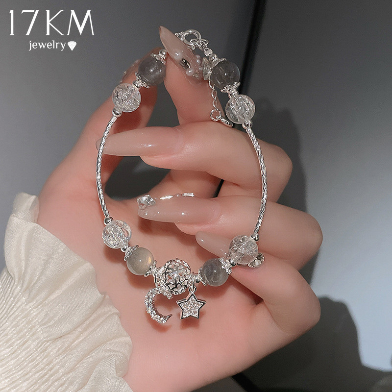 สร้อยข้อมือ ลูกปัดแก้วคริสตัล ดาว ดวงจันทร์ 17 กม. สําหรับผู้หญิง เครื่องประดับ