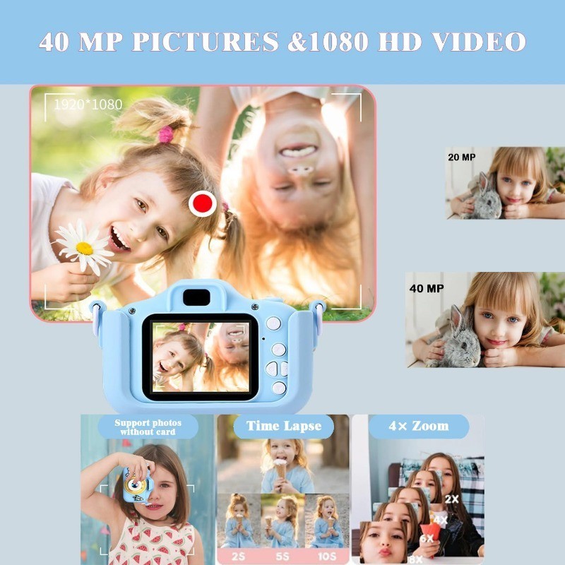 กล้องวิดีโอดิจิทัล หน้าจอ IPS 2.0 นิ้ว 1080P 40M HD การ์ด SD 32GB พร้อมเครื่องอ่าน ของขวัญวันเกิด คริสต์มาส สําหรับเด็กอายุ 2-10 ปี