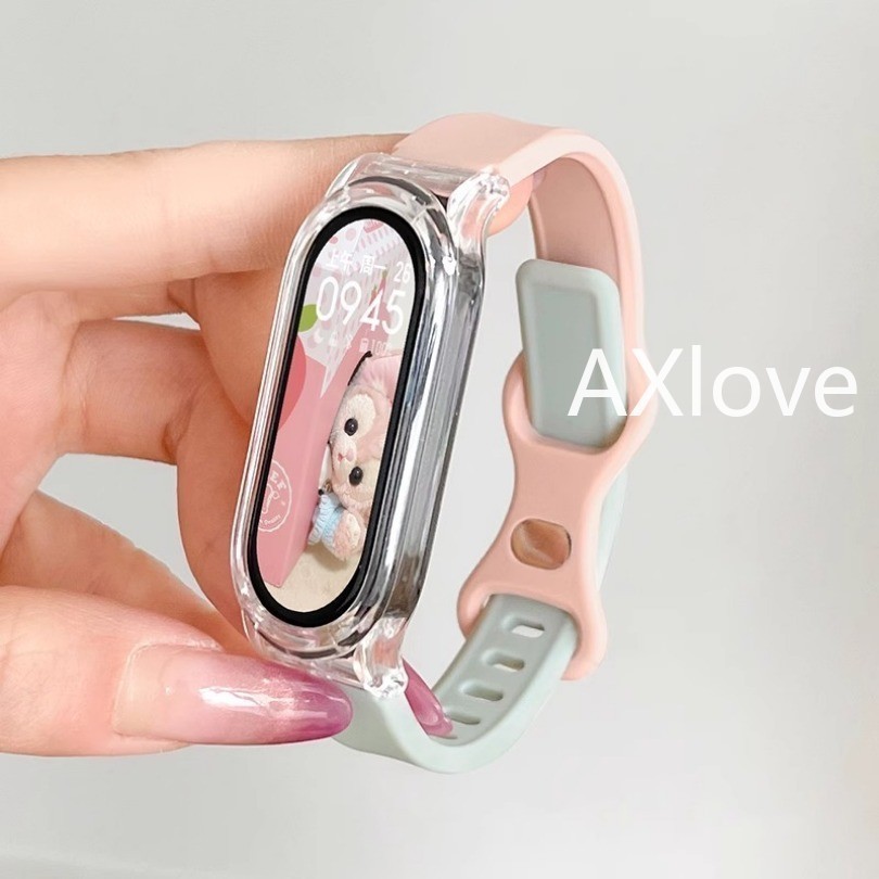 ซิลิโคน + เคสใส สายคล้องใช้สําหรับ เสี่ยวหมี่ ไมล์ วงดนตรี 10 9 8 7 เอ็นเอฟซี เปลี่ยนสร้อยข้อมือสําหรับ ไมล์ วงดนตรี 6 5 4 3 กีฬาสายรัดข้อมืออุป - รูปที่ 3