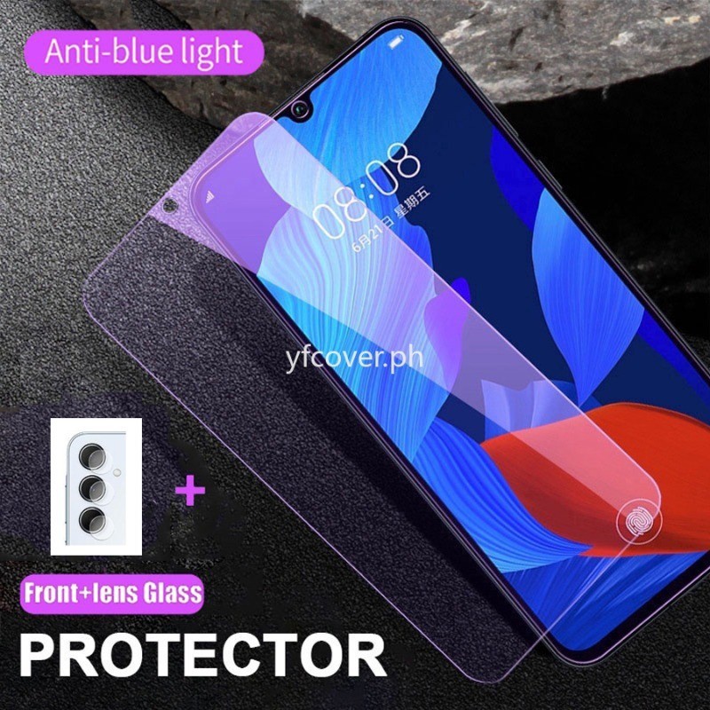2 in 1 ฟิล์มกระจกนิรภัยกันรอยหน้าจอ กันแสงสีฟ้า สําหรับ Samsung A55 5G A35 A25 A15 A05 A05s A54 A34 A14 A73 A53 A33 A72 A42 A32 A22 A12 A02 A02s A71 A51 5G 4G