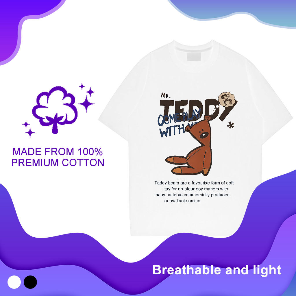 มิสเตอร์บีนการ์ตูนการ์ตูนพิมพ์เสื้อยืด สไตล์สบาย ๆ คอกลมขนาดใหญ่พิเศษ ผ้าฝ้าย 100% สวมใส่ทุกวัน