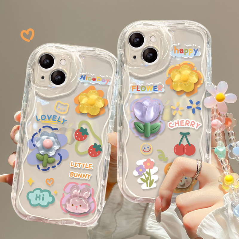 เคสโทรศัพท์ซิลิโคน กันกระแทก ลายดอกไม้ หมี กระต่าย สามมิติ สําหรับ Iphone Apple 13promax 15 14 12mini 11 XR XSmax 7plus 8PLUS