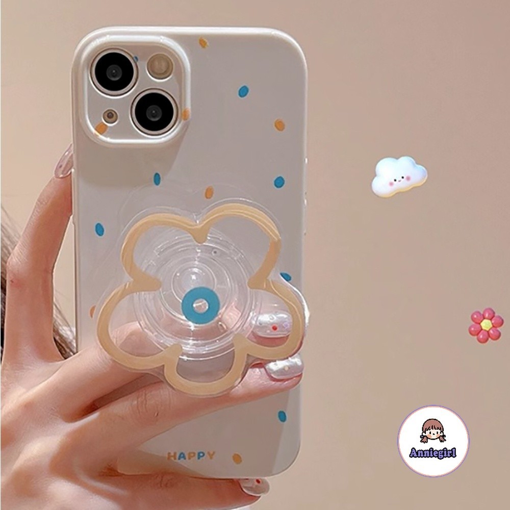 เคสไอโฟน 11 กันฝุ่น ลายดอกไม้ จุดสีฟ้า พร้อมขาตั้ง สําหรับ IPhone 11 15 14 Pro Max 12pro 13 Promax เคสโทรศัพท์มือถือ