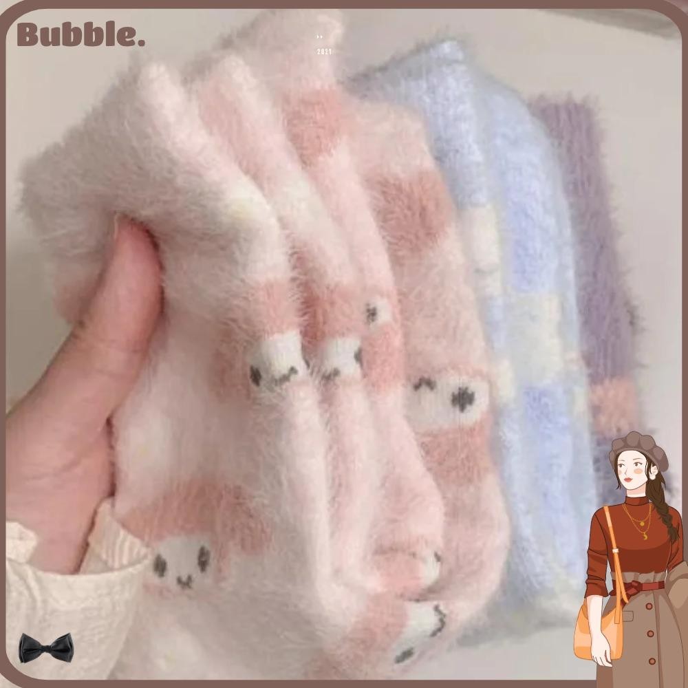 Bubble ถุงเท้า ผ้ากํามะหยี่ แบบหนานุ่ม ให้ความอบอุ่น ลายการ์ตูน แฟชั่นฤดูหนาว สําหรับผู้หญิง