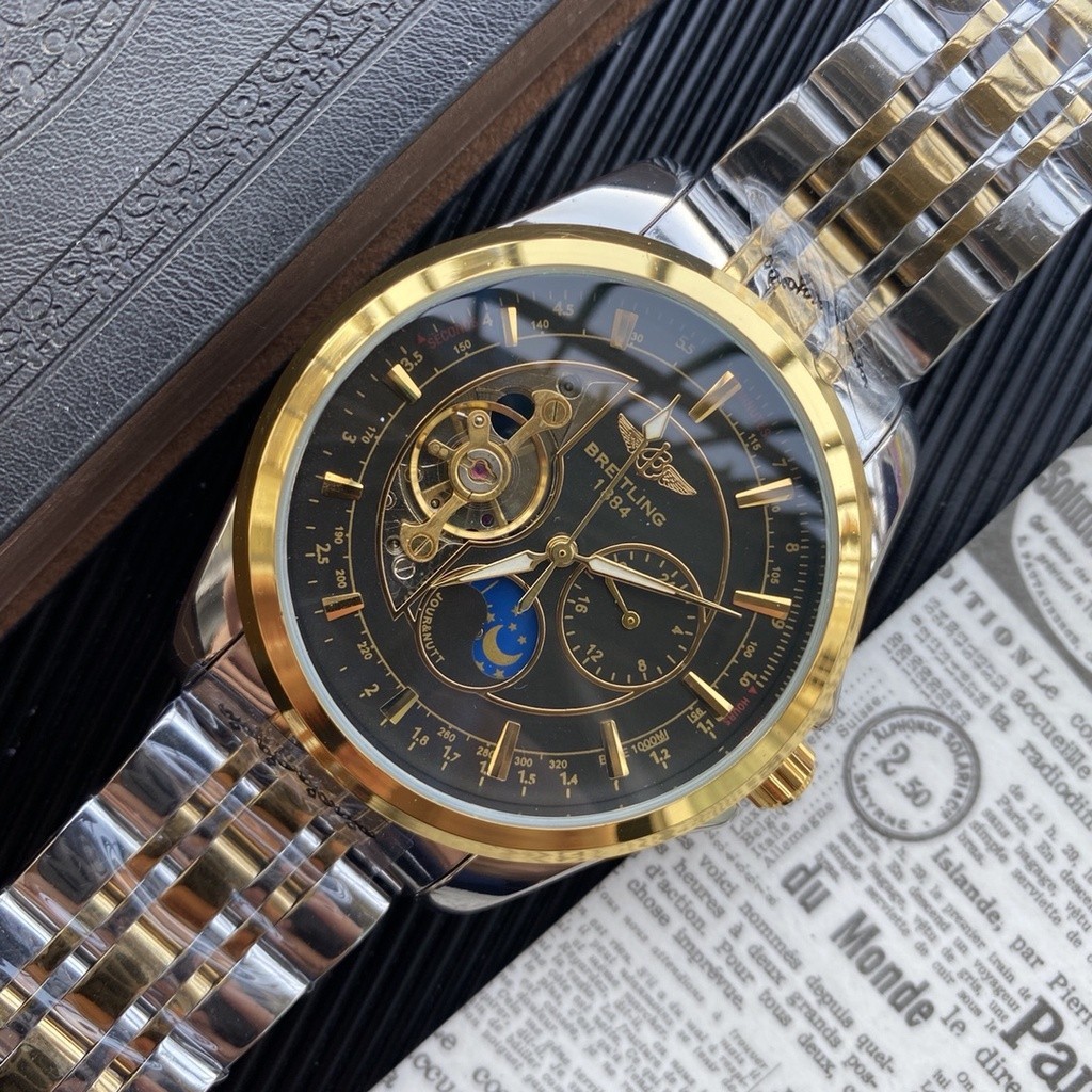 Breitling นาฬิกาข้อมืออัตโนมัติ สายเข็มขัดเหล็ก อเนกประสงค์ สําหรับผู้ชาย