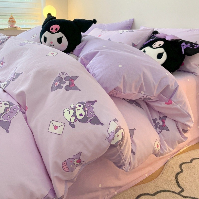 3 in 1 ชุดเครื่องนอน ผ้าปูที่นอน ผ้าฝ้าย 100% ลาย Kuromi and Melody 16 แบบ ZUDS