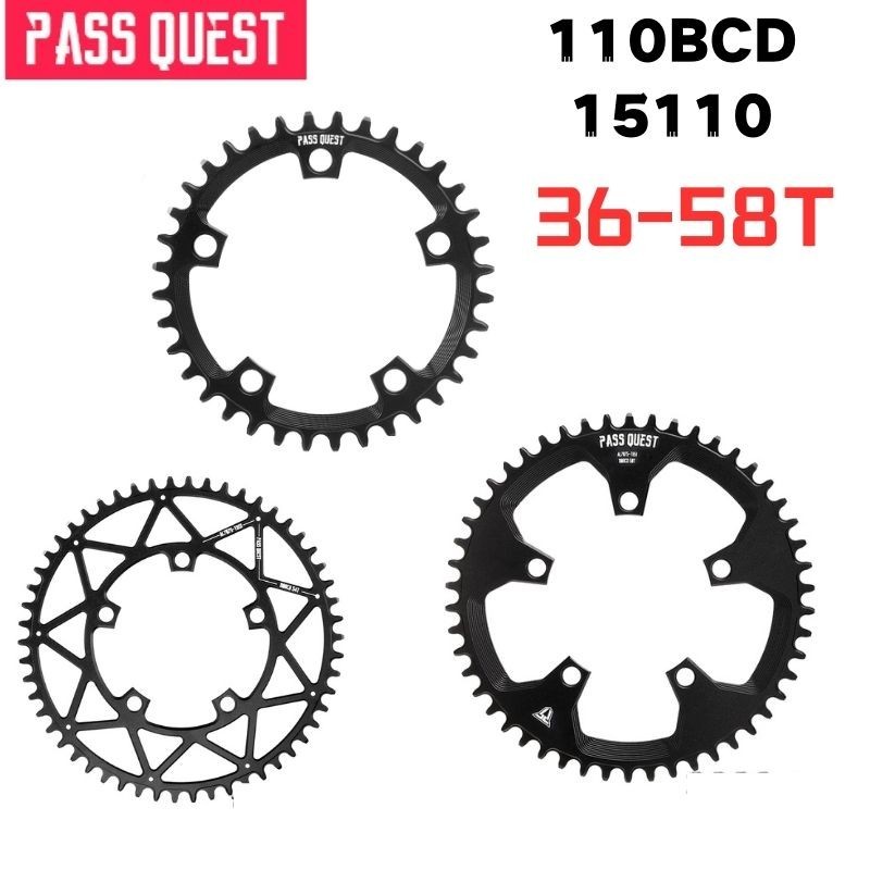 Pass QUEST 110 BCD (5-BOLT) ใบจานหน้า อะลูมิเนียมอัลลอย กว้าง 36T-58T 7075-T651 สําหรับความเร็ว 9 10 11 12 มาตรฐาน