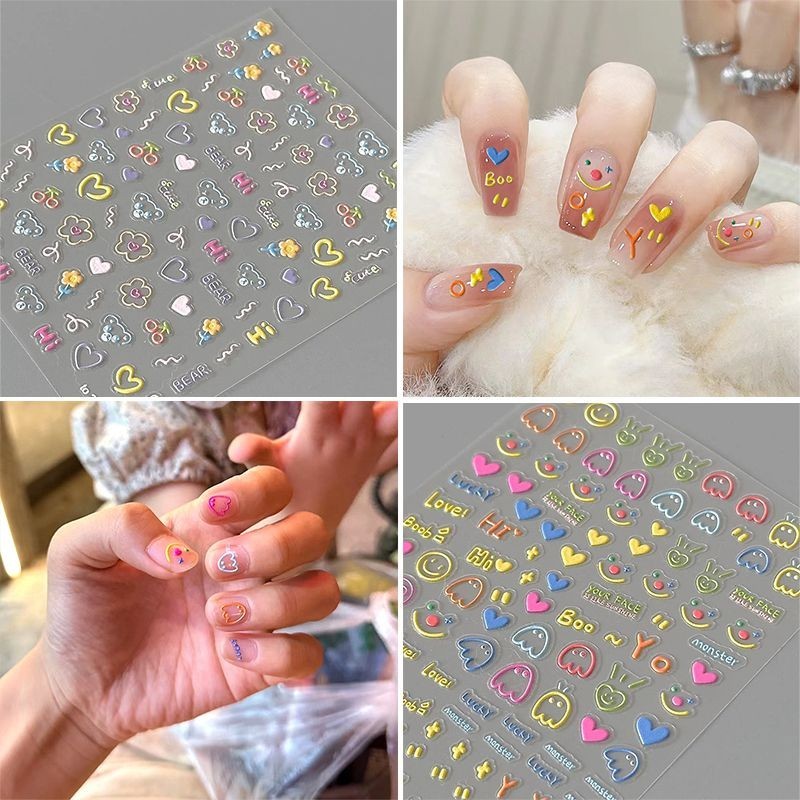 Ins สติกเกอร์ติดเล็บ ลายการ์ตูนหน้ายิ้ม สร้างสรรค์ ฤดูร้อน เครื่องประดับแฟชั่น เพื่อนสาว อุปกรณ์ของขวัญ