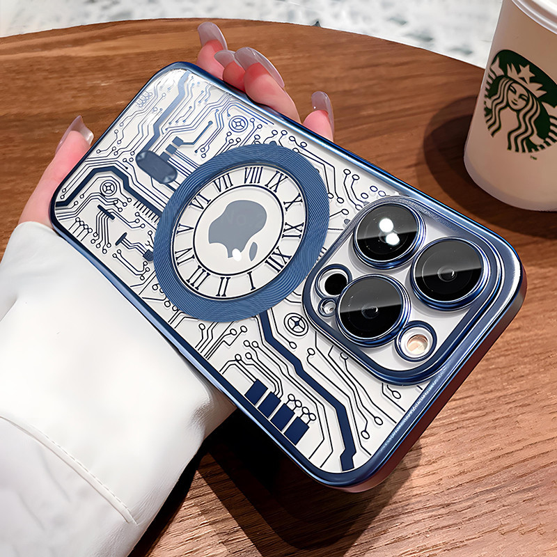 Iphone 15 14 13 12 11 Pro Max Plus แผงวงจร หรูหรา ชุบแม่เหล็ก ไร้สาย ชาร์จ เคสด้านหลัง