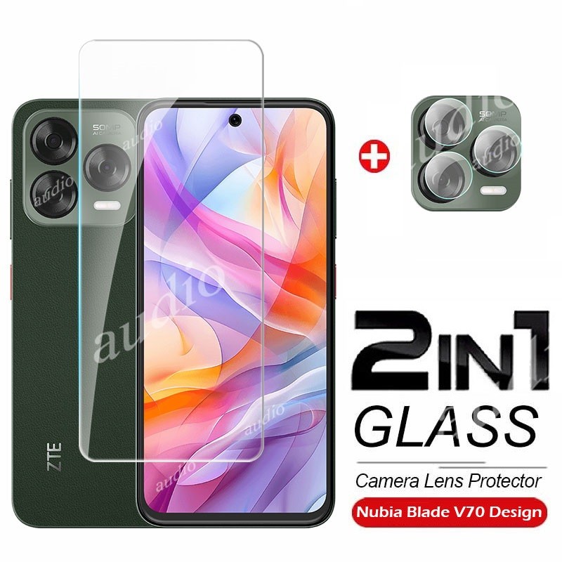 Nubia V70 Design 4G 2In1 กระจกนิรภัยฟิล์มเต็มหน้าจอพร้อมกล้องเลนส์ Protector สําหรับ ZTE Blade V70 D