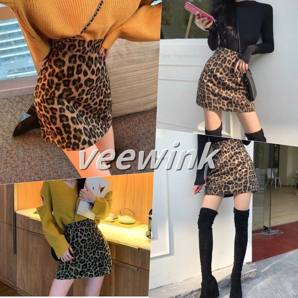 Veewink กระโปรงลายเสือดาว ทรงเอ เซ็กซี่ เอวสูง มีซิปด้านหลัง รัดรูปตามบอดี้