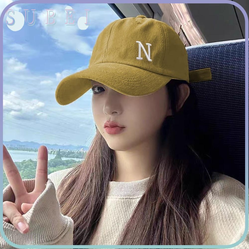 หมวกเบสบอล SUKA, หมวกกันแดดกันแดดปักลายตัวอักษร N, หมวกทรงแหลมผ้าฝ้ายนุ่มแบบปรับได้กลางแจ้ง