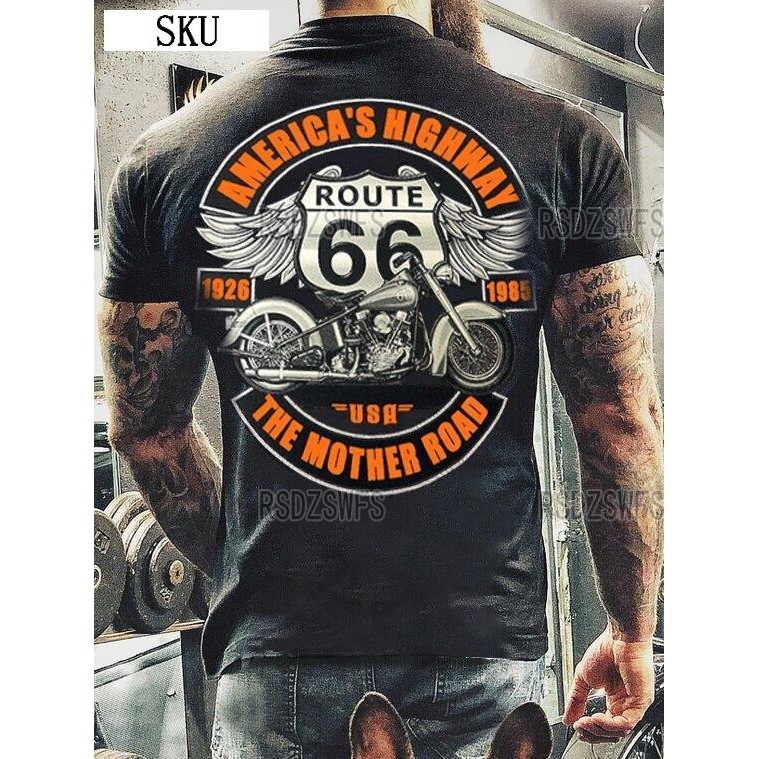 Xtrafly Apparel Mens Route 66 อเมริกา Remera Moto Harley Route 66 เสื้อยืด