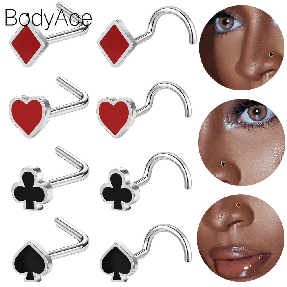 Bodyace 1 Pc 20G Bend Nose Stud Plum Bossom Nose Piercing สแตนเลส Nostril เจาะบล็อกเจาะจมูก