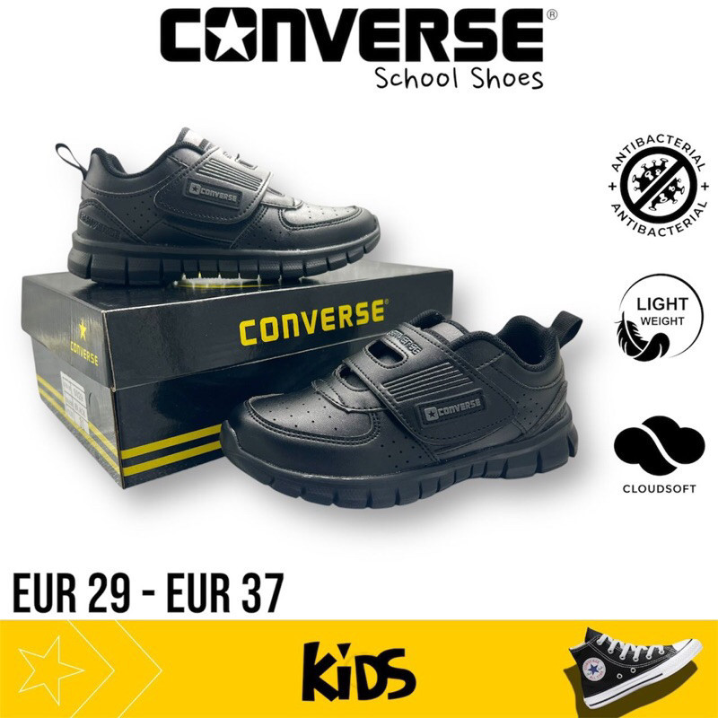 Extremely Performing Kids Converse Top Lasting Waterproof Comfy Black School รองเท้า Kasut Sekolah Hitam Budak Kalis Hujan