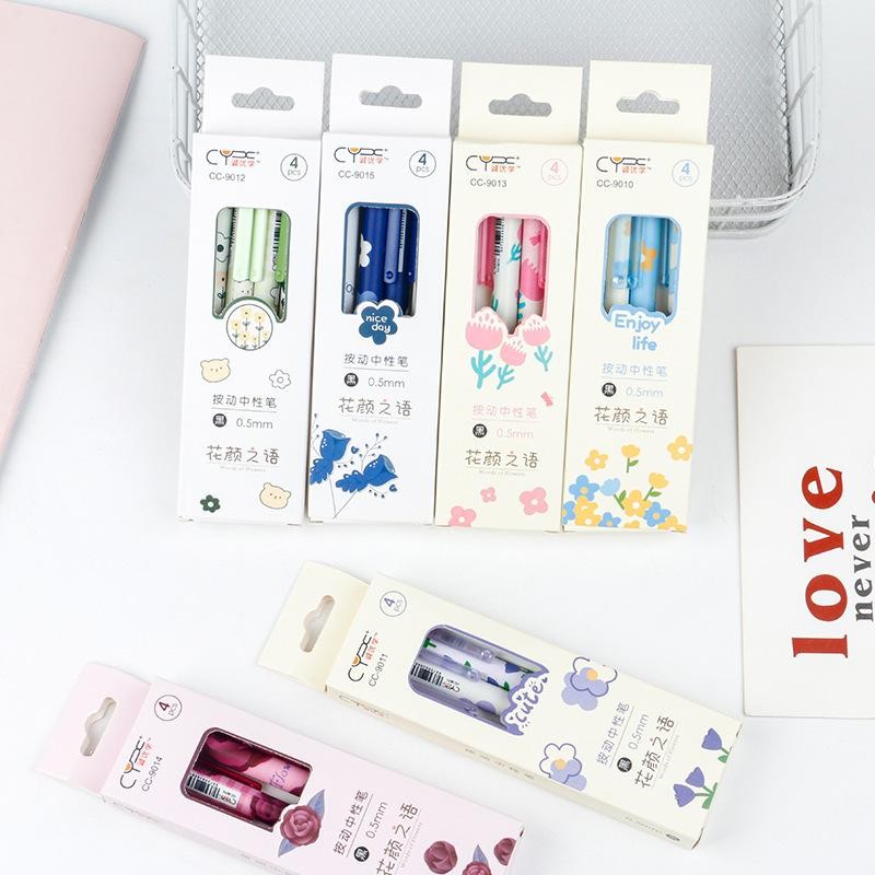 4ชิ้น/เซ็ตโรแมนติกดอกไม้เจลปากกาชุด0.5มิลลิเมตรไคลน์สีฟ้ากุหลาบปากกาลายเซ็นนักเรียนเครื่องเขียนอุปกรณ์