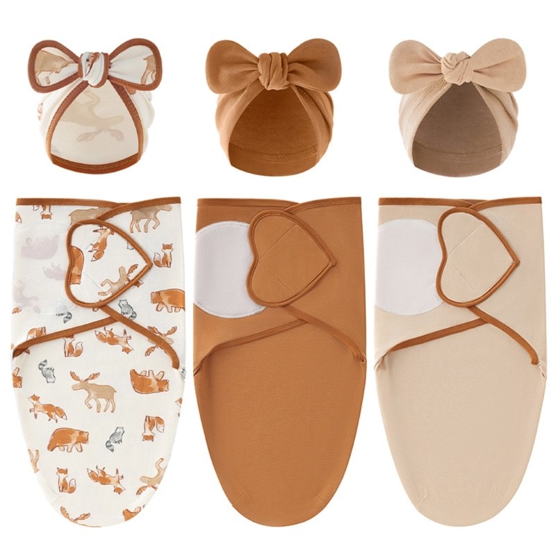 XU 2 ชิ้น Kickproof Wrap ผ้าขนหนู Bowknot Turban หมวกทารกแรกเกิด Swaddles ผ้าฝ้ายทารกในครรภ์หมวกเด็ก
