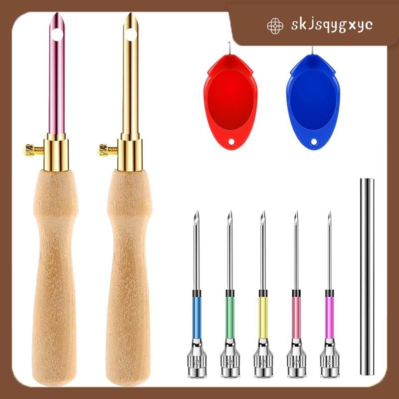 skjsqygxyc10 ชิ้น Punch Needle Kit Adjustable Punch Needle Tool 7 ขนาด Punch เข็มด้ามไม้สําหรับผู้ให
