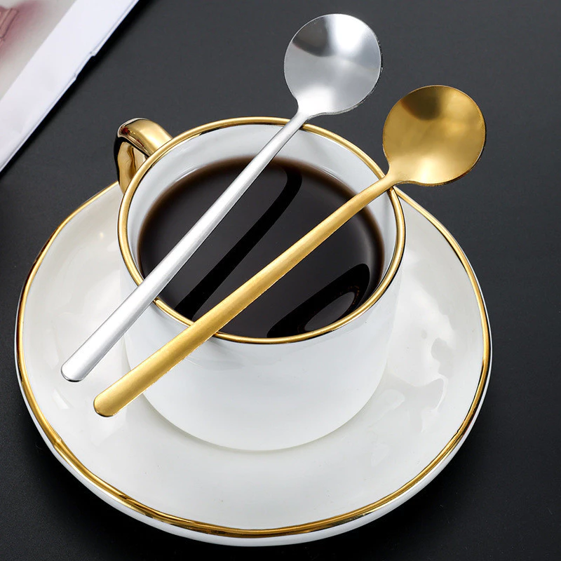 ช้อนสแตนเลสสีทองหัวกลม ช้อนขนาดเล็ก ช้อนกาแฟ ขนม รังนก น้ําผึ้ง ชา thumbnail 3