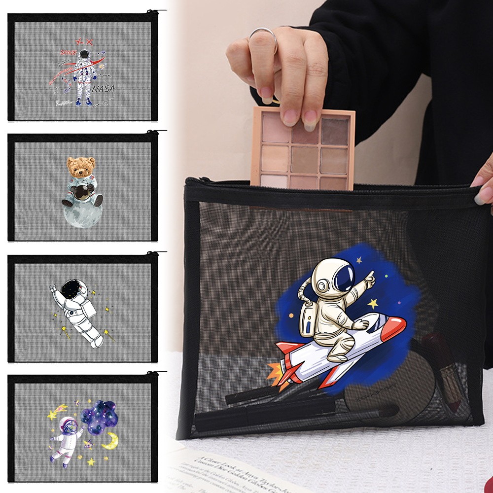 Mesh Makeup Bag Eyeshadow Storage Bag Polyester Mesh Makeup Bag Travel Makeup Bag Spot Astronaut Ser