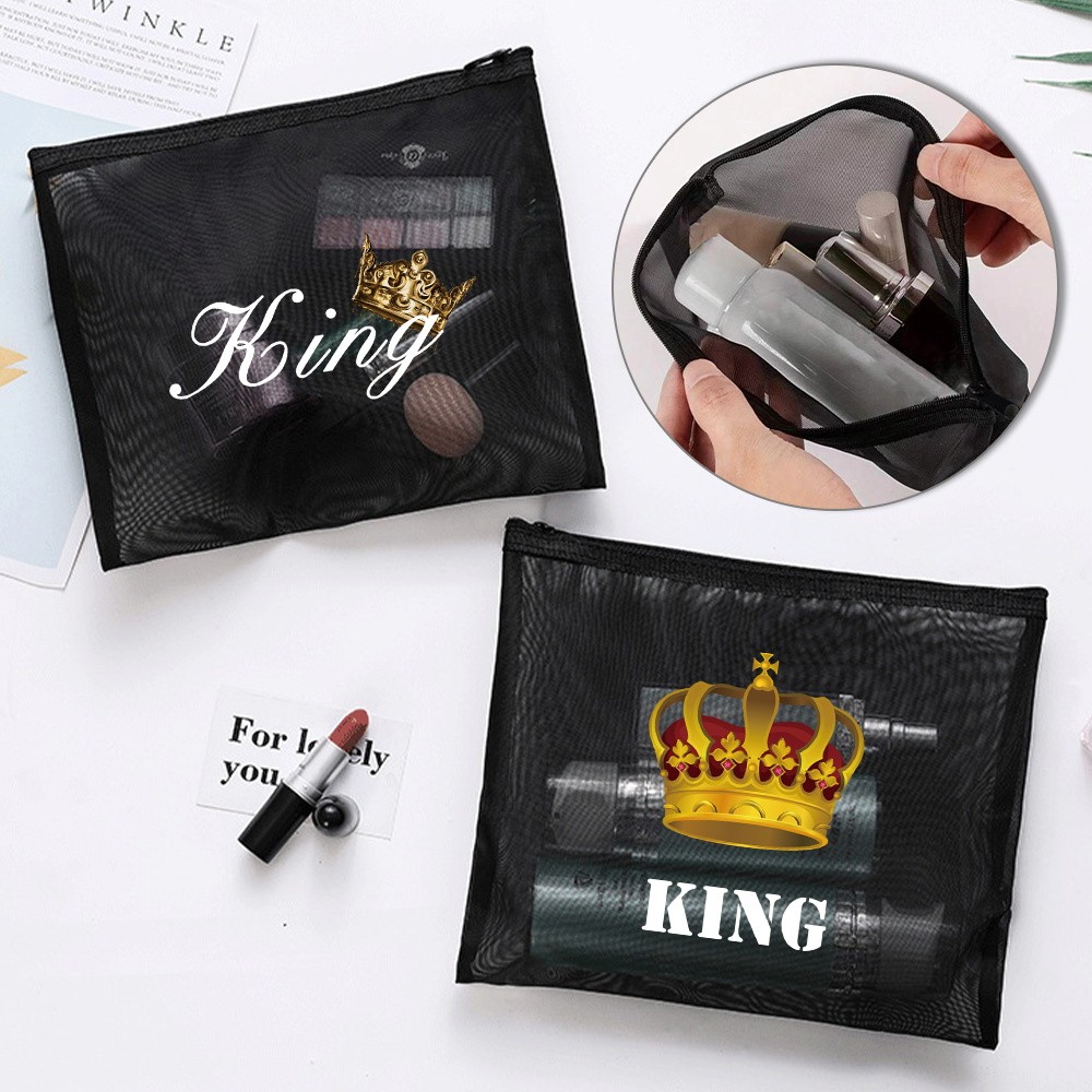 Large Capacity Black Mesh Bag Mesh Makeup Bag Polyester Mesh Makeup Bag Handbag Makeup Bag Portable 