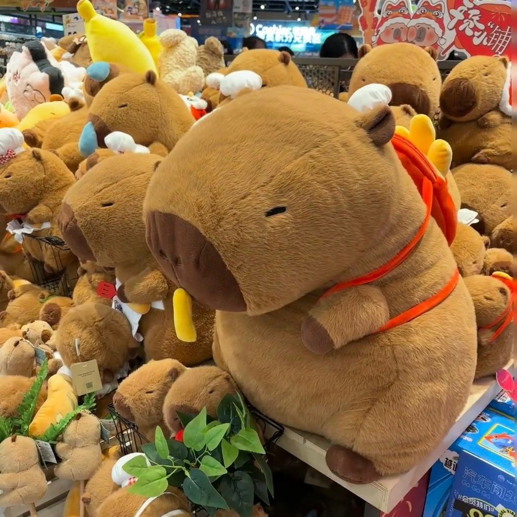 ของเล่นตุ๊กตา Capybara น่ารักพร้อมกระเป๋ามันฝรั่งทอด 25cm/60cm คาปิบาลา เหมาะกับของขวัญวันเกิด