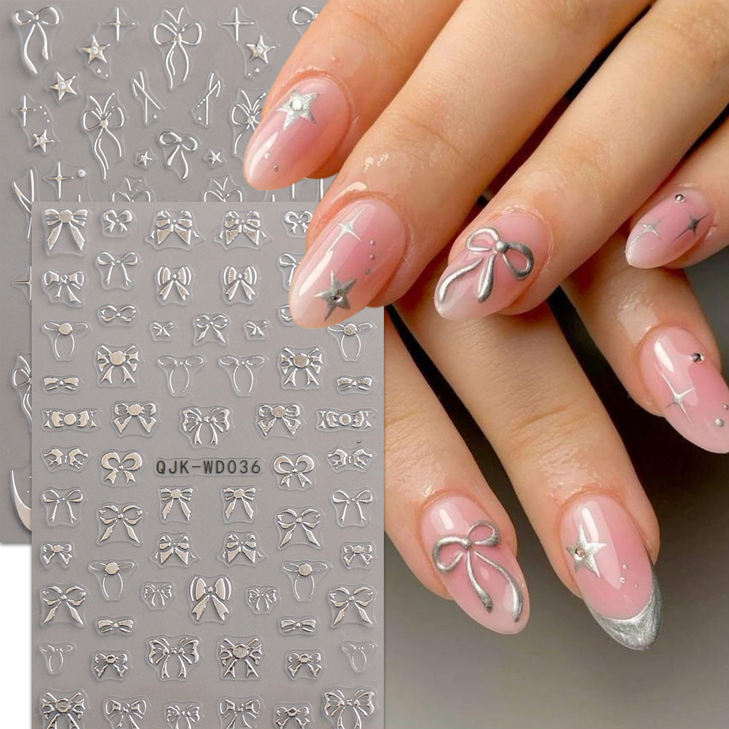HAMA เล็บเล็บสติกเกอร์ขายส่ง Metallic Bow Simple French เล็บตกแต่งเล็บสติกเกอร์ Decals เจ้าสาวงานแต่งงานเล็บ ราคา ถูกที่สุด ดีลบีเคเค แกลเลอรีภาพที่ 2