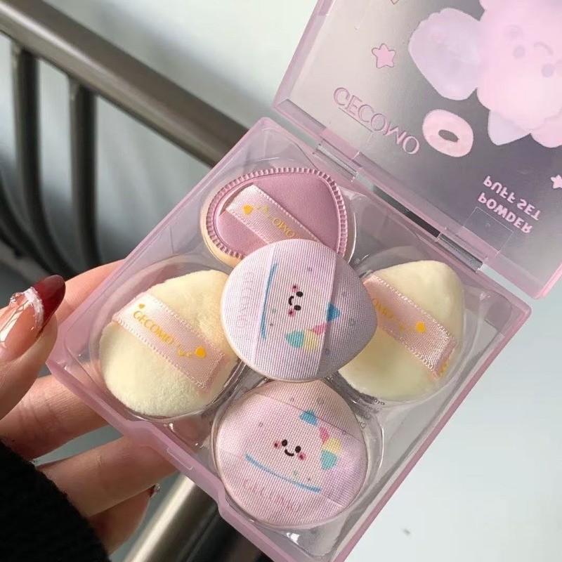 Gecomo Cloudy Puff Set Box Flocking Sponge Makeup Fixing Concealer Finger Puff