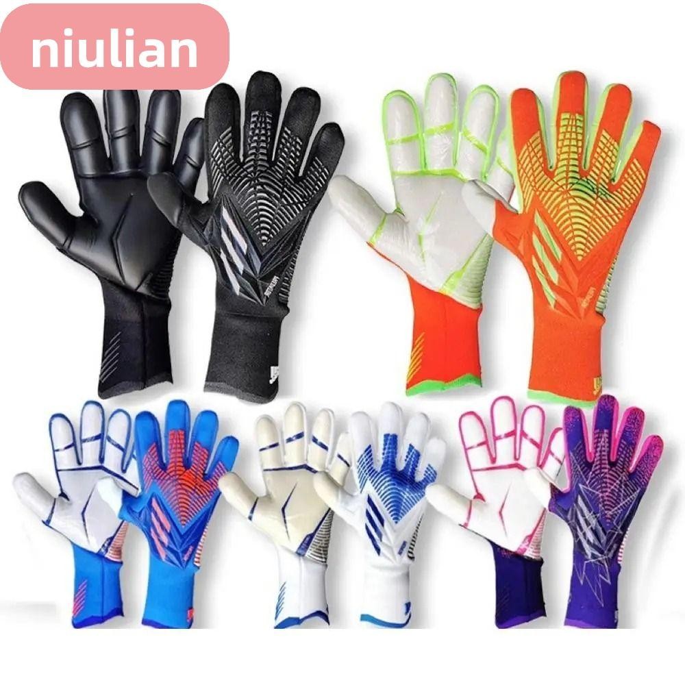 Niulian ถุงมือผู้รักษาประตู ยาง แบบหนา กันลื่น ระบายอากาศ ป้องกันนิ้วมือ เหมาะกับเล่นฟุตบอล สําหรับเด็ก และผู้ใหญ่ 1 คู่