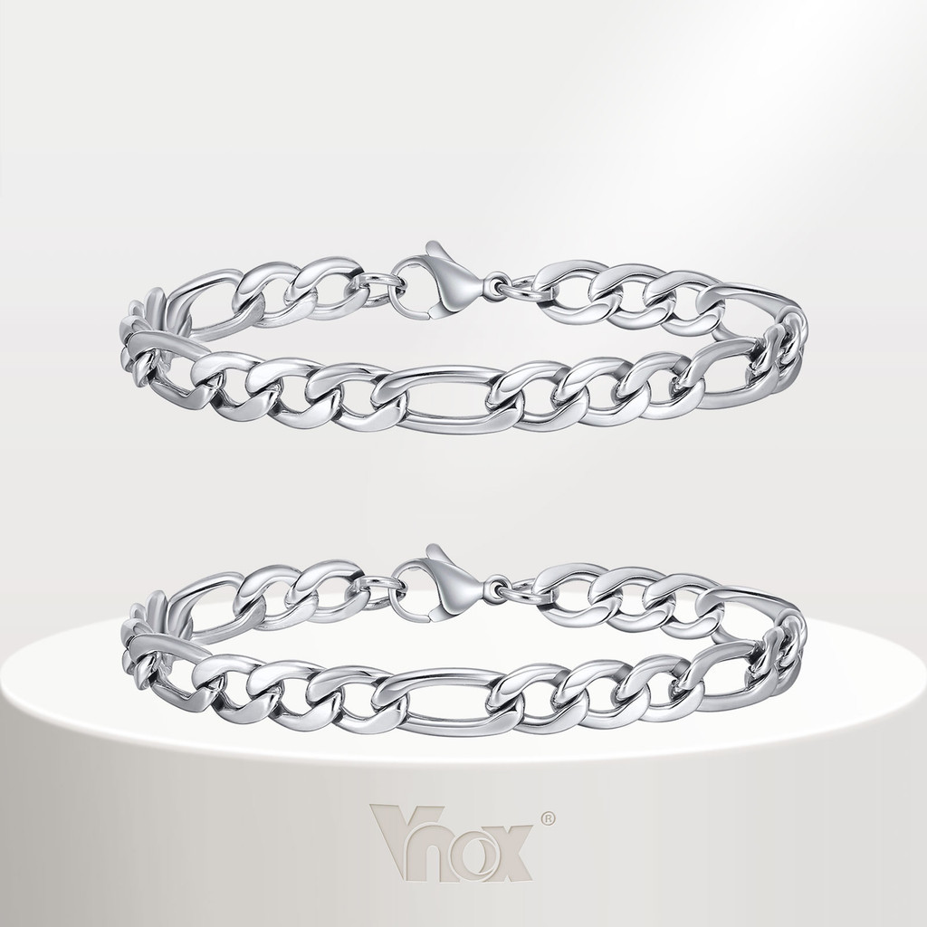 Vnox สร้อยข้อมือโซ่ สเตนเลส สีเงิน สไตล์คลาสสิก เครื่องประดับแฟชั่น สําหรับผู้ชาย
