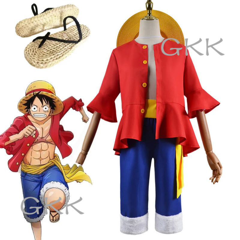 GK Luffy Cosplay Costume Monkey D. Luffy Cosplay Two Years Later Hat Red Top Pants Uniform Halloween