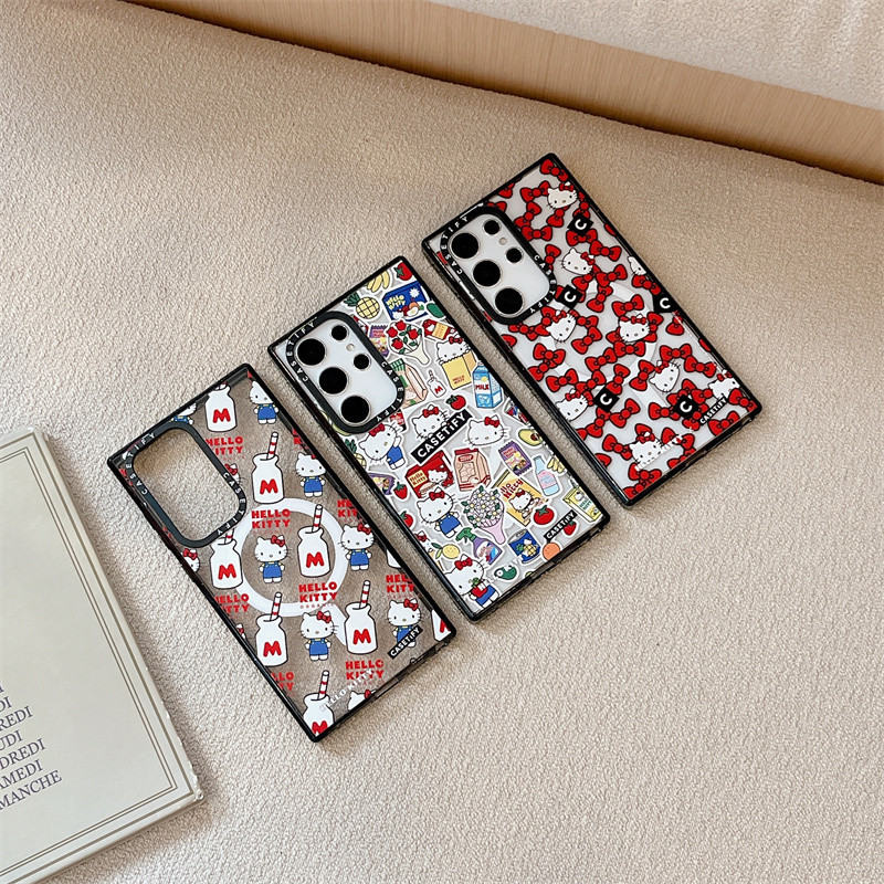 Casetifg เคสโทรศัพท์มือถืออะคริลิคแข็ง แบบใส กันกระแทก ลาย Hello Kitty พร้อมกล่อง สําหรับ Samsung Galaxy S24 S23 S22 Ultra