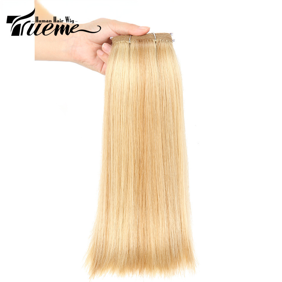 Trueme Pre-Color Brazilian Straight Human Hair Bundles Ombre สีบลอนด์สี Remy Hair Extensions 1 ชิ้นเ
