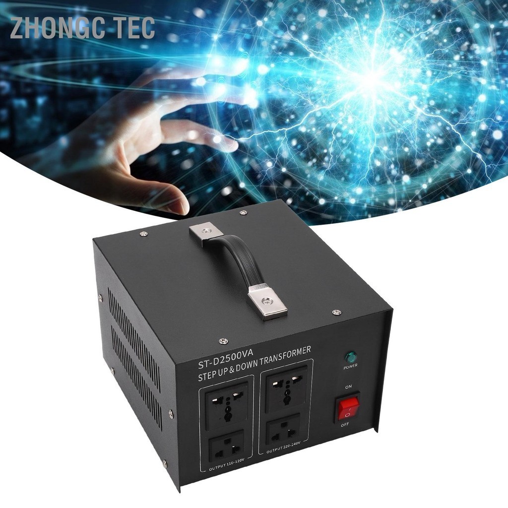 Zhongc Tec หม้อแปลงแรงดันไฟฟ้า 2500W 110-120V ถึง 220V Step Up 220-240V 110V Buck Universal Power Converter