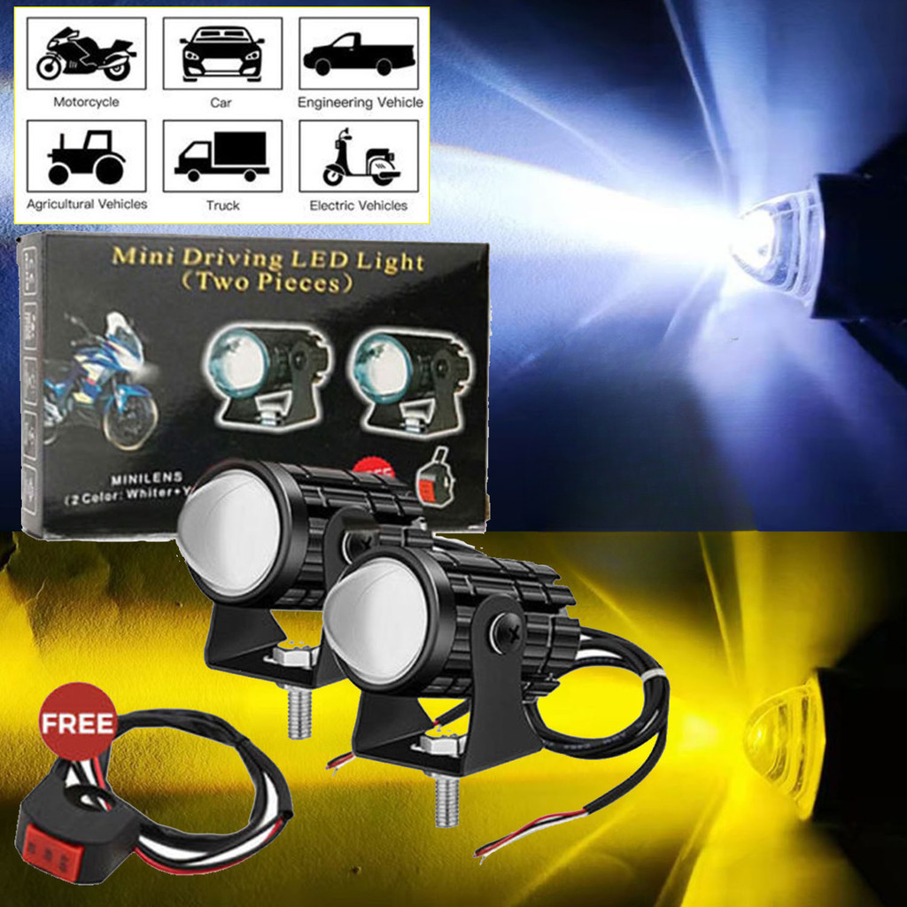MOVATEK คู่ขับรถจักรยานยนต์มินิไฟ LED กันน้ำสีขาวสีเหลืองคู่ 20W * 2 ไฟมอเตอร