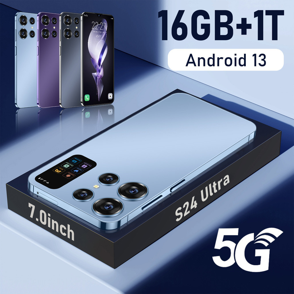 สมาร์ทโฟน หน้าจอ HD 4g 5g S24 Ultra 21.6 ซม. Android All-in-One 16GB+1TB