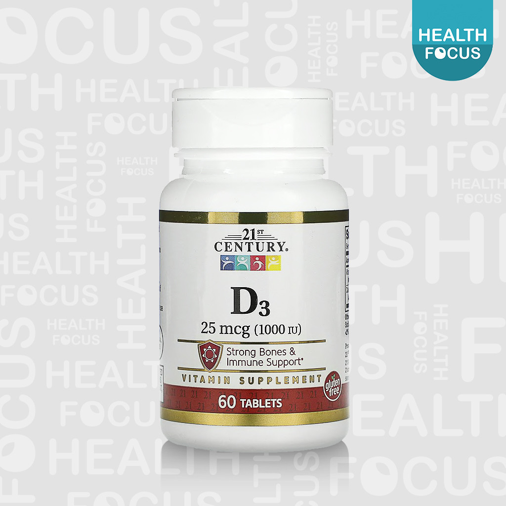 [พร้อมส่ง] 21st Century D3 25 mcg [1000IU] วิตามินดี3 ขนาด 25 ไมโครกรัม ชนิดเม็ด [HealthFocus]