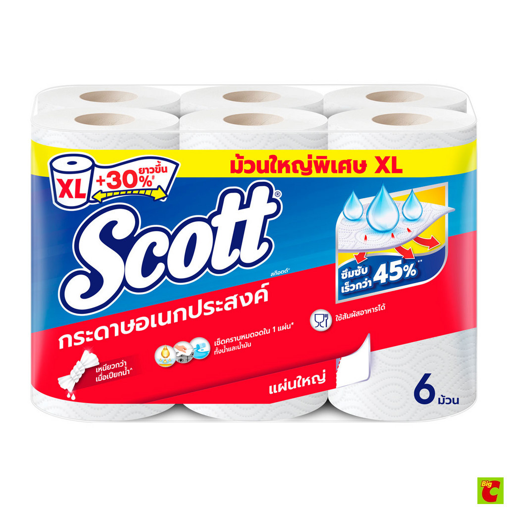 สก๊อตต์ ทาวเวล กระดาษอเนกประสงค์ รุ่นแผ่นใหญ่ แพ็ค 6