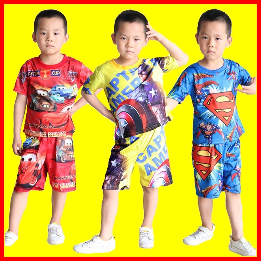 เสื้อผ้าเด็กผู้ชาย ลายซุปเปอร์ฮีโร่  ผ้ามัม แขนสั้น ขาสั้น PM868(001-015)