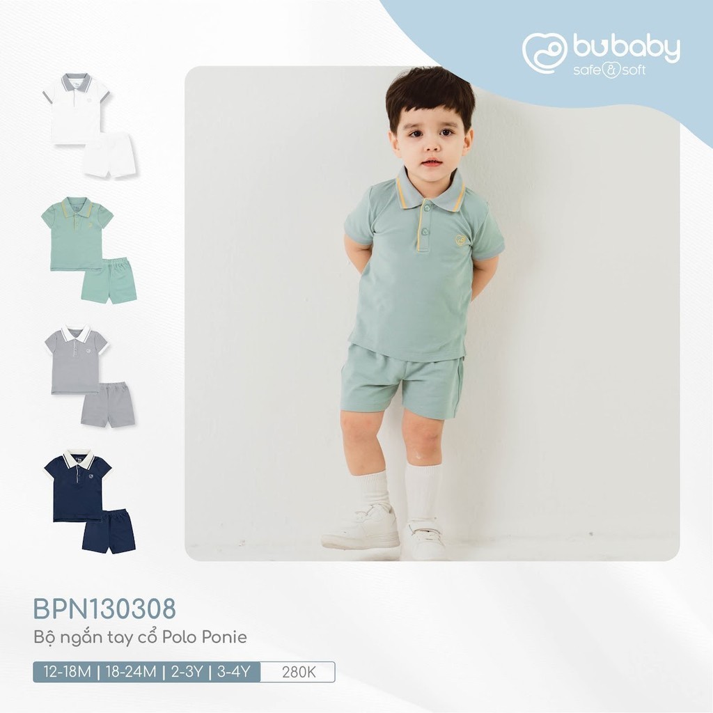 [ของแท้] BU BABY Ponie BPN130308 -เสื้อผ้าเด็กแขนสั้นคอปกโปโลทําจากใยไผ่และผ้าฝ้ายออร์แกนิก
