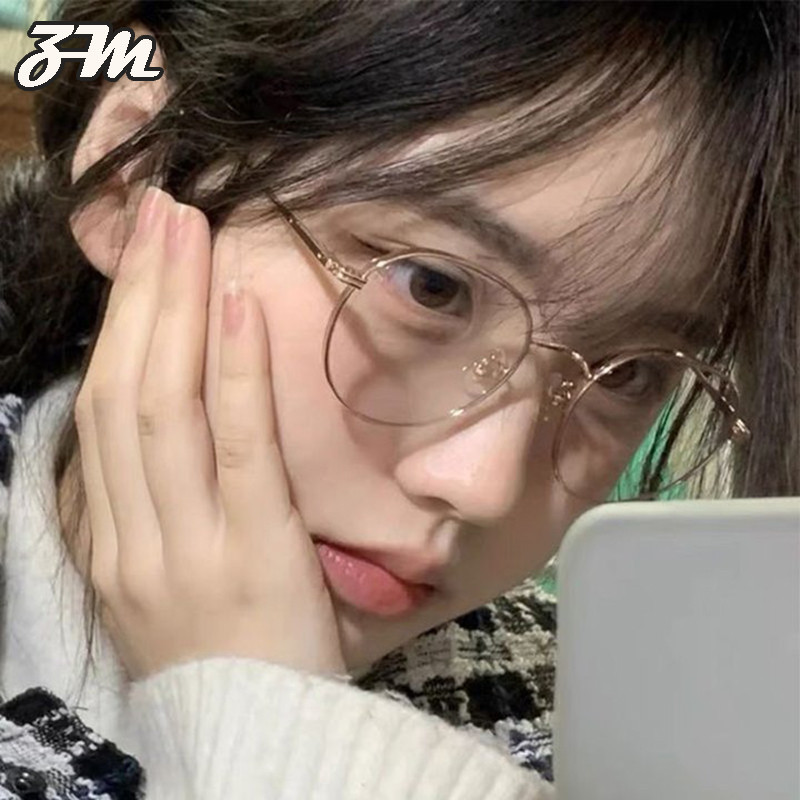 Js-507 👓แว่นตาแฟชั่น👓 แว่นสายตาสั้น แว่นตาทรงกลมกรอบโลหะ สไตล์ย้อนยุค ผู้ชายและผู้หญิง 2024