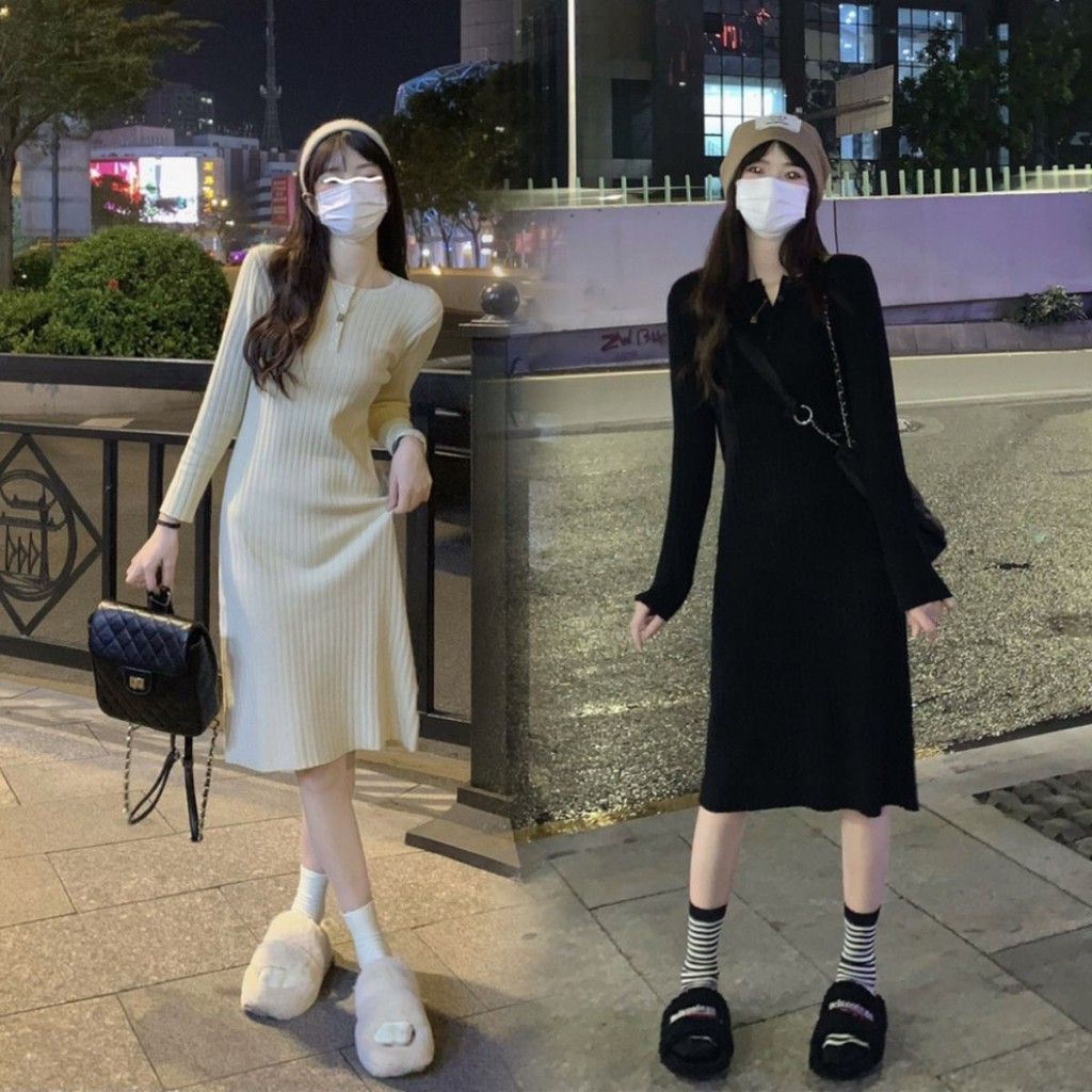 ชุดเดรสถักพร้อมเสื้อโค้ทผู้หญิงฤดูใบไม้ร่วงฤดูหนาวความยาวปานกลางกระโปรงยาวเหนือเข่าทรงเข้ารูป